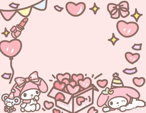 Sanrio Birthday Card Template, Hello Kitty Drawing Birthday, Sanrio Bday Cards, Sanrio Happy Birthday Card, Birthday Ballon Drawing, Kawaii Birthday Wallpaper, My Melody Birthday Card, Hello Kitty Birthday Card Ideas, Cute Birthday Backgrounds