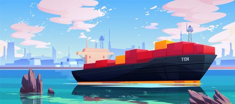 Cargo ship in sea port dock illustration | Free Vector #Freepik #freevector #freecartoon #freesea #freelandscape #freedelivery Dock Illustration, Cargo Ship Illustration, Company Banner, Sea Port, 2d Game Art, Cargo Ship, Logistics Transportation, Diagram Design, Free Cartoons