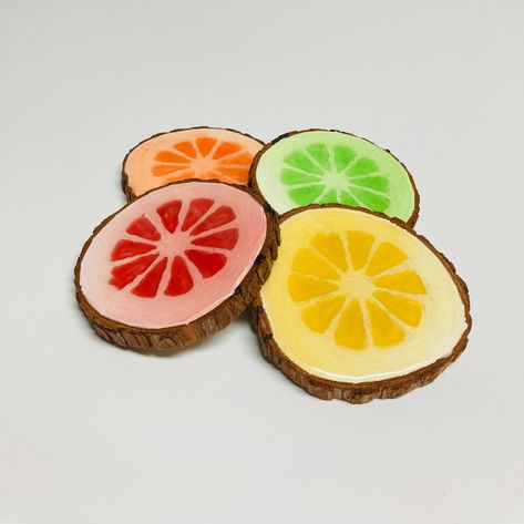 Excited to share this item from my #etsy shop: Novelty coasters, round coasters, fruit slices, summer coasters, picnic basket, homeowner gift, cup coasters, wooden coasters Diy Wood Coasters, Wood Slice Coasters, Wood Coasters Diy, Diy With Kids, Coasters Wooden, Painted Fruit, Homeowner Gift, Fruit Slices, Coaster Art