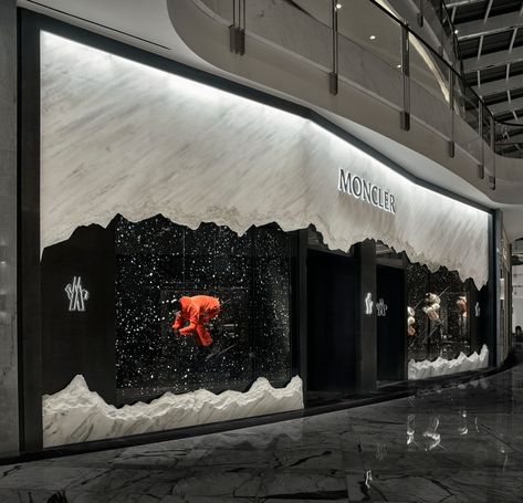 Moncler Dubai Mall | Curiosity | Media - Photos and Videos - 3 | Archello Creative Booths, Interior Design Student, Storefront Design, Winter Window, Retail Windows, Installation Design, Dubai Mall, Shop Window, Booth Design