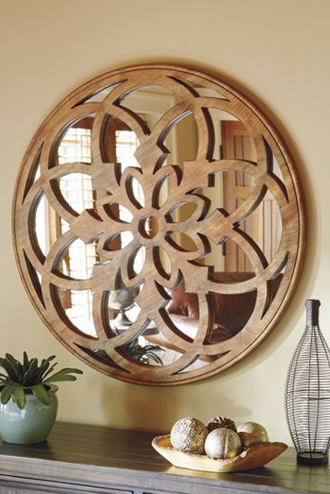 40" Casual Floret Carved Accent Mirror in Light Brown Wood Framed Mirror, Tuscan Decorating, Wooden Mirror, Design Seeds, Beautiful Mirrors, Accent Mirror, Cool Ideas, Natural Home Decor, Wood Mirror