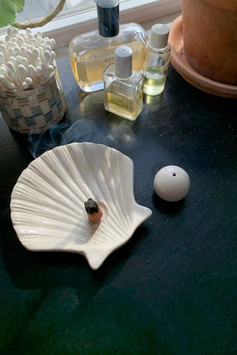 Sylvia Seashell Incense Holder | Urban Outfitters Hippie Bedroom Decor, Scallop Seashell, Bohemian Decoration, Stick Incense, Cone Incense, Trifold Mirror, Ceramic Incense Holder, Ceramic Incense, Diy Pottery