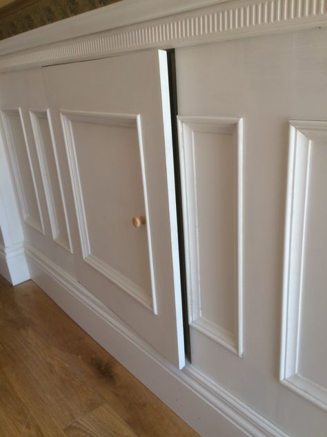 Mdf  Wall Panelling With Hidden Decorative Wall Panelled Door to Hide Metre Panelled Wall Cupboard, Panelled Wall With Secret Door, Panelled Walls With Hidden Doors, Cupboard Door Panelling, Panelled Cupboard Doors, Cupboard Panelling, Hidden Cupboards Wall, Panelled Cupboards, Beaded Wall Panelling