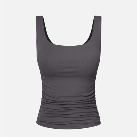 Size Large New With Tags A Longer Version Of Their Best Selling Ruched Sides Square Brami Tank Top Square Neckline Flattering Cinched Sides Removable Bra Padding Included Sleeveless Double Lined, Non See Through Easy-To-Wear Wardrobe Staple Free With Any Purchase Over $20! Black And Gray Clothes, Double Lining Top, Downtown Shirts, Gray Tank Top, Body Outfit, Long Tank Tops, Outfit Collage, Baggy Clothes, Grey Tank Top