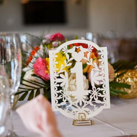 Paper Table Numbers, White Table Numbers, Papel Picado Wedding, Mexican Theme Wedding, Unique Table Numbers, Mexican Inspired Wedding, Mexican Themed Weddings, Hacienda Wedding, Mexican Table