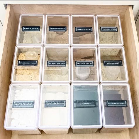 Protein Shake Storage Ideas, Protein Shake Station, Better Eating Habits, Scandi Farmhouse, Blueberry Powder, Organization Pantry, Tea Station, Professional Organizing, Organization Bathroom