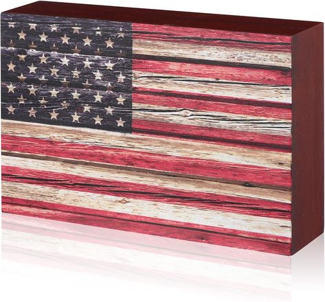 Amazon.com: Sintuff Patriotic Wooden American Flag Box Sign 4th of July Wood Block Patriotic Wall Art Vintage US Flag Tiered Tray Decorations for Memorial Veterans Day Desk Table Decorations, 7 x 4.7 x 1.6 Inch : Home & Kitchen Labor Day Decorations, Tiered Tray Decorations, Patriotic Wall Art, Printed Pictures, Patriotic Wall, Flag Designs, Wooden American Flag, Paulownia Wood, American Flag Stars