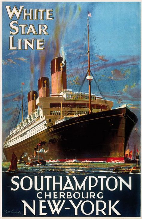 White-Star-Line-Europe-To-France-New-York-Southampton-1910s Harry Hudson, Maritime Poster, Norway Cruise, White Star Line, Ship Poster, Cruise Liner, Old Advertisements, Retro Travel Poster, Rms Titanic