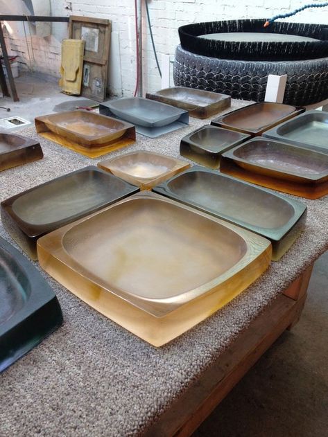 Cast Glass Bowl, Cast Glass Art, Glass Interior Design, Glass Casting, Design Objects, Cast Glass, Lighting Accessories, Square Plates, The Design Files