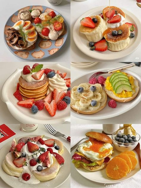 Healthy American Breakfast, Lunch Bagel Ideas, Savoury Breakfast Recipes, Romantic Breakfast Ideas, Types Of Breakfast, Delicious Pancakes, American Pancakes, Full English Breakfast, Light Breakfast