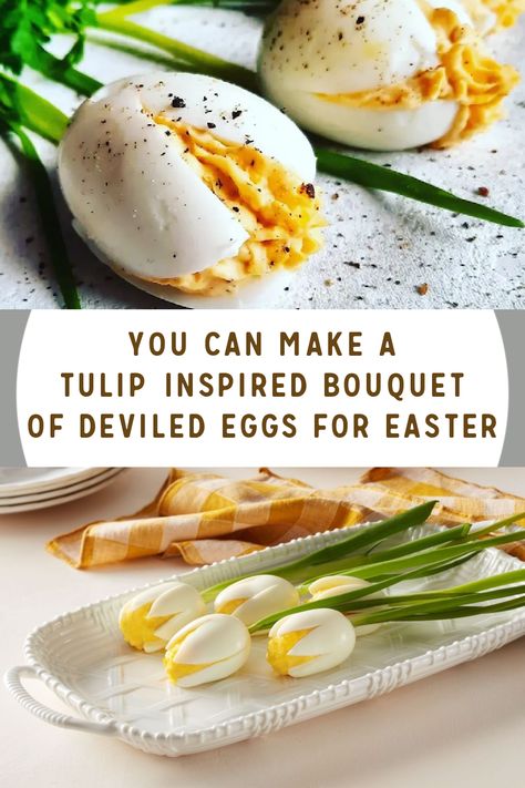 Here's How You Can Make a Tulip Bouquet of Deviled Eggs For The Cutest Easter Appetizer Deviled Eggs Flowers, Deviled Eggs That Look Like Tulips, Deviled Egg Bouquet, Deviled Egg Tulips, Tulip Deviled Eggs, Tulip Eggs, Deviled Eggs Ideas, Fancy Deviled Eggs, Egg Tulips