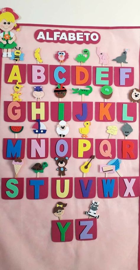 Decorating Alphabet Letters Craft Ideas, Alphabet Decorations Classroom, Nursery Class Decoration, Alphabet Decoration, Play School Activities, Kids Learning Numbers, Alphabet Display, Alphabet Crafts Preschool, Flower Crafts Kids