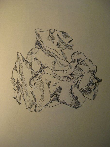 crumpled paper line drawing Crumpled Paper Sketch, How To Draw Crumpled Paper, Crumpled Paper Drawing Easy, Crumbled Paper Drawing, Crumpled Paper Drawing, Shell Drawing, Wrinkled Paper, Observational Drawing, Ap Studio Art