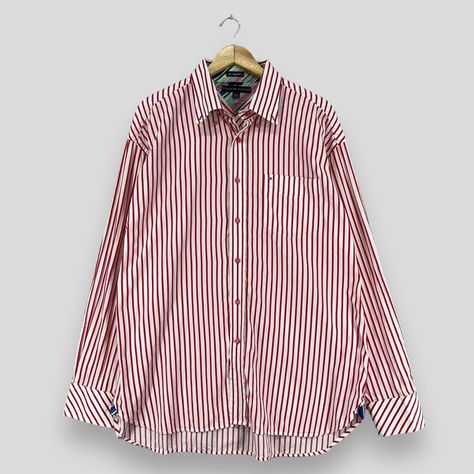 Red White Striped Shirt, Red Striped Shirt, Red White Stripes, Office Shirt, Pinstripe Dress, Button Up Shirt Mens, The Office Shirts, Red Flannel, Red Shirt