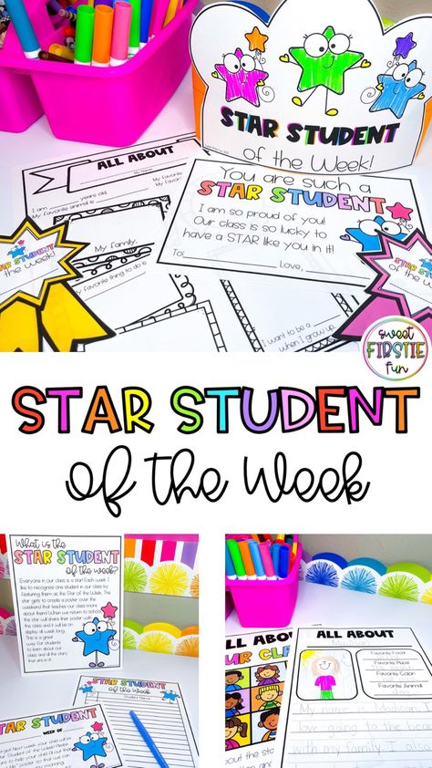 Read this blog post to find out more about how I run Star Student in my classroom! 💖 #classroommanagement #classroom Student Of The Week Preschool, Preschool Student Of The Week, Star Student Of The Week Ideas, Preschool Star Of The Week, Student Of The Week Kindergarten, Star Student Ideas Preschool, Star Student Ideas, Star Classroom Theme, Star Of The Week Ideas