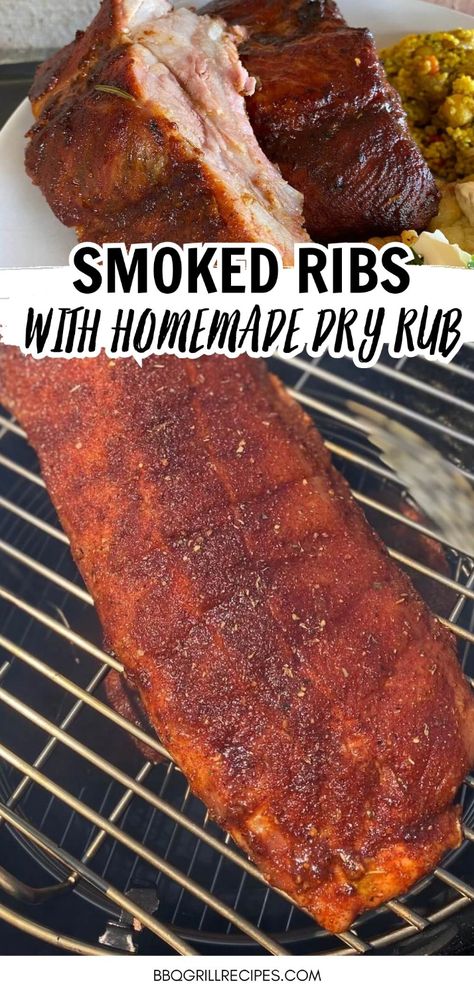 smoked pork ribs with homemade dry rub Smoked St Louis Style Ribs, Smoked St Louis Ribs, Rub For Pork Ribs, Dry Rub Ribs, St Louis Ribs, Smoked Pork Recipes, Rib Rub Recipe, Pork Ribs Grilled, Dry Rub For Ribs