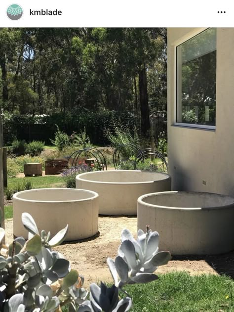 Round Concrete Planter, Garden Of Cosmic Speculation, Mexican Garden, Raised Garden Planters, Ferns Garden, Cement Garden, Front Garden Design, Concrete Garden, Outdoor Gardens Design