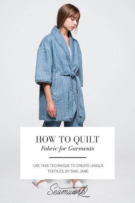 How To Quilt Fabric, Quilted Robe Pattern, How To Make Quilted Fabric, Quilt Jackets, Quilted Velvet Jacket, Quilted Jacket Pattern, Quilted Robe, Pre Quilted Fabric, Quilted Coats