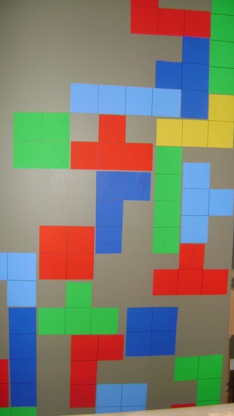 80s bachelorette house party decorative Tetris wall                                                                                                                                                                                 More Bachelorette House Party, Arcade Decorations, 80s Bachelorette, 80s Bride, 80s Decorations, Party Basement, Tetris Wall, Bachelorette House, Microsoft Word Design