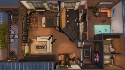 Culpepper House, Sims 4 Loft, Cc Patreon, San Myshuno, Sims Freeplay Houses, Industrial Apartment, Sims 4 Studio, Sims Builds, Sims 4 House Plans