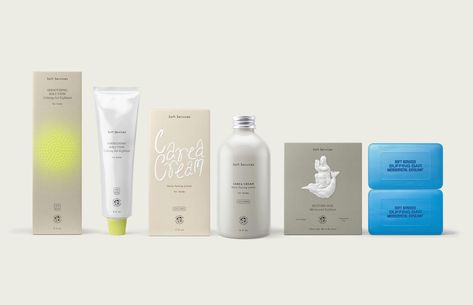 Welcome to Form Factor, our column exploring the intersection of packaging, branding, and culture. When skincare brand Soft Services launched in 2021, it did so with an unorthodox approach to beauty packaging. Founded by Glossier alums Annie Kreighbaum and Rebecca Zhou, the line of “body care” pr Soft Services, Henry Styles, Skincare Packaging, Body Acne, Graphic Ideas, Skincare Brand, Beauty Packaging, 로고 디자인, Brand Design