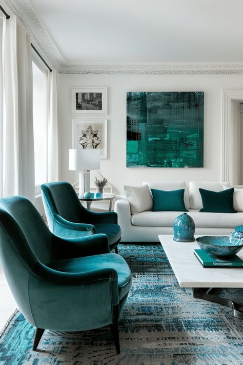 Teal Blue Living Room, Aqua Living Room, Blue And Green Living Room, Green Sofa Living Room, Teal Living Rooms, Green Living Room, Condo Living Room, Blue Furniture, Living Room Design Inspiration