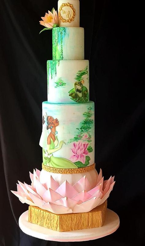 Princess And The Frog Quinceanera Theme Cake, Princess Tiana Birthday Party Cake, Tiana Frog, Princess Wedding Cakes, Tiana Party, 26 Birthday Cake, Tiana Wedding, The Frog Princess, Princess Tiana Birthday Party