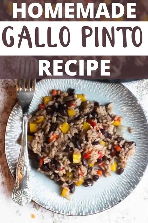 This recipe from Costa Rica was probably my favorite recipe to come out of the country! Gallo Pinto is a rice and beans dish from Costa Rica. It’s made with white rice, black beans, some peppers, and then the special ingredient, Lizano. Costa Rica Recipes, Rice Black Beans, Gallo Pinto, Rice And Beans, Unique Breakfasts, Leftover Rice, National Dish, Red Beans, Breakfast Time