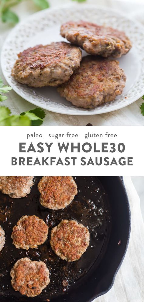 This easy whole30 breakfast sausage tastes surprisingly like the store bought stuff but with no added sugars or preservatives. It comes together with 6 ingredients in only 5 minutes, so this easy Whole30 breakfast sausage will become a new Whole30 breakfast favorite! Also a fantastic paleo breakfast sausage for your paleo breakfast bakes. Nom. #whole30 #paleo Easy Whole 30 Breakfast, Whole 30 Breakfast Sausage, Easy Whole 30, Whole30 Breakfast Sausage, Whole30 Sausage, Paleo Breakfast Sausage, Breakfast Bakes, Whole30 Breakfast, Breakfast Sausage Recipes