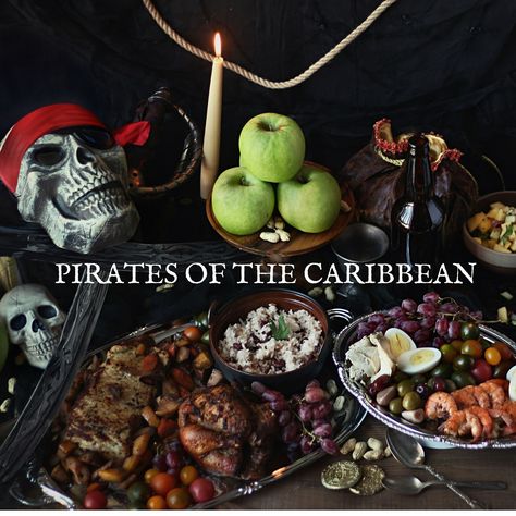 Pirates of the Caribbean Feast Pirate Themed Food, Pirate Dinner, Feast Of Starlight, Themed Dinners Ideas, Pirates Dinner, Pirate Food, Disney Movie Night Food, Movie Night Dinner, Disney Inspired Food