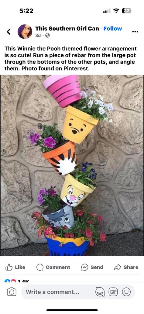 Winnie The Pooh Flower Pot, Clay Pot Projects, Terra Cotta Pot Crafts, Painted Plant Pots, Pot Crafts, Clay Pot Crafts, Planter Ideas, Spider Plants, Clay Pot