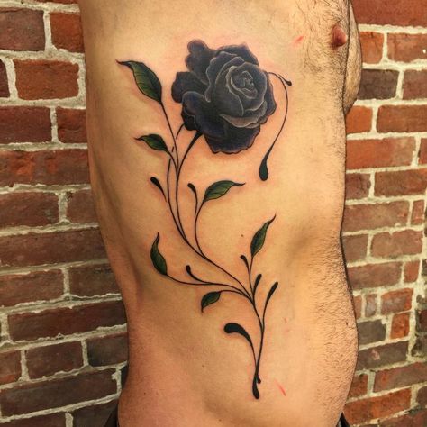 Rose Tattoo Ribs, Tattoo Ideas On Ribs, Black Rose Tattoo Meaning, Rose Rib Tattoos, Rib Tattoo Ideas, Tattoo Ideas Men, Rose Tattoo On Side, Tattoo Ribs, Men Tattoo Ideas