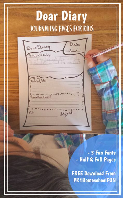 Inspire some writing fun for your children with these dear diary journaling pages for kids! Kids Learning Journal Ideas, Kid Journal Prompts, Summer Journal Prompts For Kids, Bullet Journal For Kids, Kid Dates, Kids Travel Journal, School Diary, Kids Diary, Diary Template