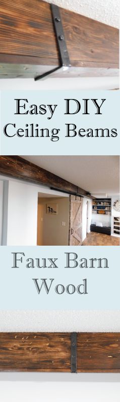 Get the barn wood look for a fraction of the price and effort. Learn how to install these hollow faux beams, and find more DIY's at LeahandJoe.com Barn Wood Ceiling, Faux Ceiling Beams, Wood Ceiling Beams, Diy Wood Work, Farmhouse Living Room Furniture, Faux Wood Beams, Faux Beams, Wood Beam, Wood Beam Ceiling