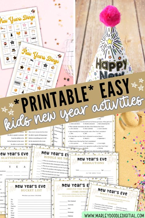 Ring in the New Year with 31+ easy and fun NYE activities for kids and toddlers! This list includes printable games, crafts, and party ideas perfect for preschoolers and family celebrations. Whether at home or daycare, these activities will keep everyone entertained. Download your free printables and enjoy a joyful start to 2024 with your little ones! Mew Years Eve Crafts For Kids, News Years Eve Kids Activities, New Year’s Eve Interview Kids, News Years Activities For Kids, Kid Friendly Nye Games, New Years Eve Resolutions For Kids, New Years Day Crafts For Kids Free Printable, New Year Activities For Preschoolers, New Year’s Eve Questions For Kids