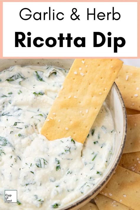 Garlic and Herb Whipped Ricotta Dip Ricotta Dipping Sauce, Herb Ricotta Recipe, Whipped Ricotta With Garlic And Herb Dipping Oil, Seasoned Ricotta Cheese, Garlic Dill Dip, Ricotta Cheese Dips, Ricotta Cheese Dip Appetizers, Ricotta Cheese Dip Recipes, Riccota Cheese Recipes