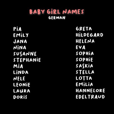 German Names Girl, German Girl Names, German Baby Girl Names, List Of Girls Names, German Names, German Girl, Name List, Unique Names, Japan Girl