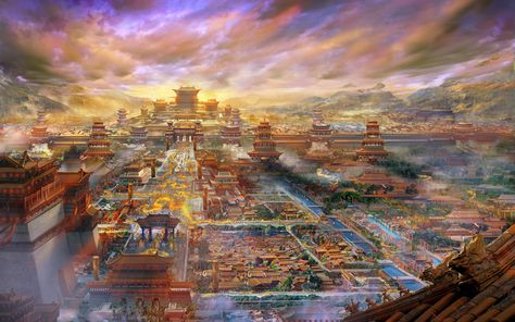 Chinese Kingdom Fantasy Art, Fantasy Chinese City, Chinese Palace Fantasy Art, Chinese Castle, Chinese Kingdom, Chinese Dynasties, Chinese Palace, Kingdom Art, Chinese Dynasty