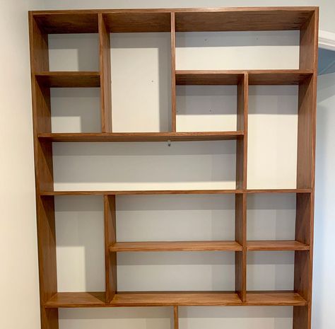 Mid-century modern shelving unit | Bunnings Workshop community Shelving Unit Ideas, Mid Century Modern Shelving Unit, Creative Shelving, Timber Feature Wall, Mid Century Shelf, Mid Century Modern Shelves, Mid Century Wall Unit, Style Shelving, Modern Shelving Units