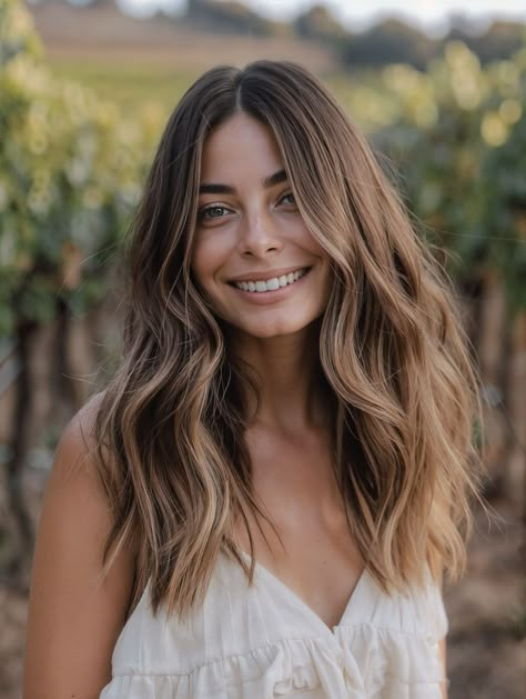 36 Stunning California Brunette Hairstyles to Inspire Your Next Look Transition Brunette To Blonde, Brown Balayage Mid Length Hair, Sun Kissed Bronde, Natural Balayage Brunette Sun Kissed, Brunette Caramel Balayage, Natural Brunette Balayage, Low Maintenance Brunette Balayage Hair, Balayage Medium Length, Rich Balayage