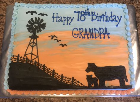 Ffa Birthday Cake, Farm Cake Ideas For Men, Farming Cake Ideas, Farming Birthday Cake, Western Theme Cake Ideas, 90th Birthday Cakes For Grandpa, Ranch Birthday Cake, 80th Birthday Cake Grandpa, Birthday Cake For Grandfather