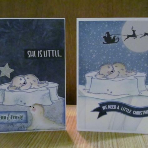 Christmas cards with sweet Polar Playtime stamps Santa Notes, Craft Consortium, Pole Sign, 49 And Market, Cute Christmas Cards, Tiny Fish, Journal Tags, Baby Seal, South Pole