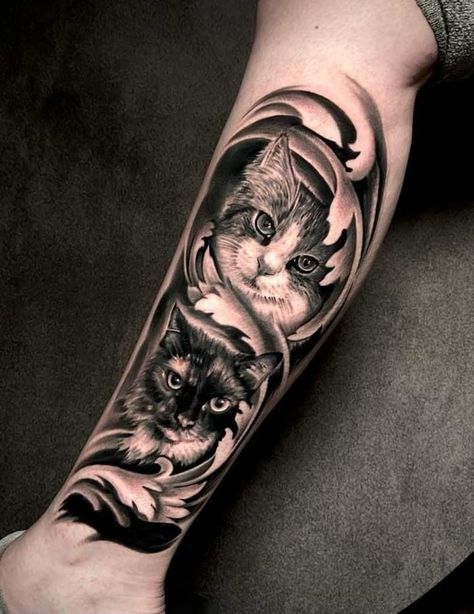 Cat Portrait Tattoo, Pet Portrait Tattoo, Cat Portrait Tattoos, Pet Memorial Tattoo, Angel Quotes, Henna Style, Cat Tattoo Designs, Memorial Tattoo, Cat Portrait