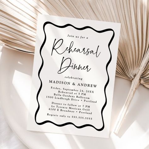 Modern Cream and Black Wavy Frame Rehearsal Dinner Invitation Rehearsal Dinner Cake, Wavy Frame, Wedding Rehearsal Dinner Invitations, Dinner For 2, Rehearsal Dinner Invitation, Frame Wedding, Dinner Invitation, Rehearsal Dinner Invitations, Wedding Rehearsal Dinner