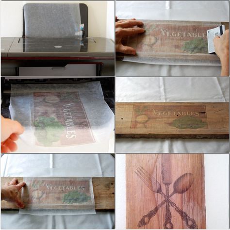 Just use Wax paper instead of printing paper & transfer to a piece of wood Paper Transfer To Wood, Welcome Home Crafts, Transfer To Wood, Wood Christmas Trees Diy, Transfer Images To Wood, Wax Paper Transfers, Diy Furniture Repair, Handmade Wood Crafts, Decoupage Jars