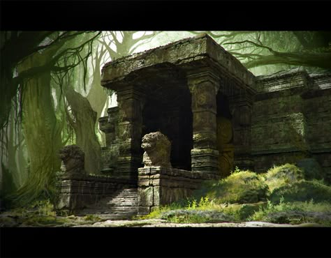 Jungle temple entrance- rework Aztec Temple, Jungle Temple, Old Illustration, Temple Drawing, Temple Ruins, Temple Art, New Fantasy, Beautiful Locations Nature, Ancient Temples