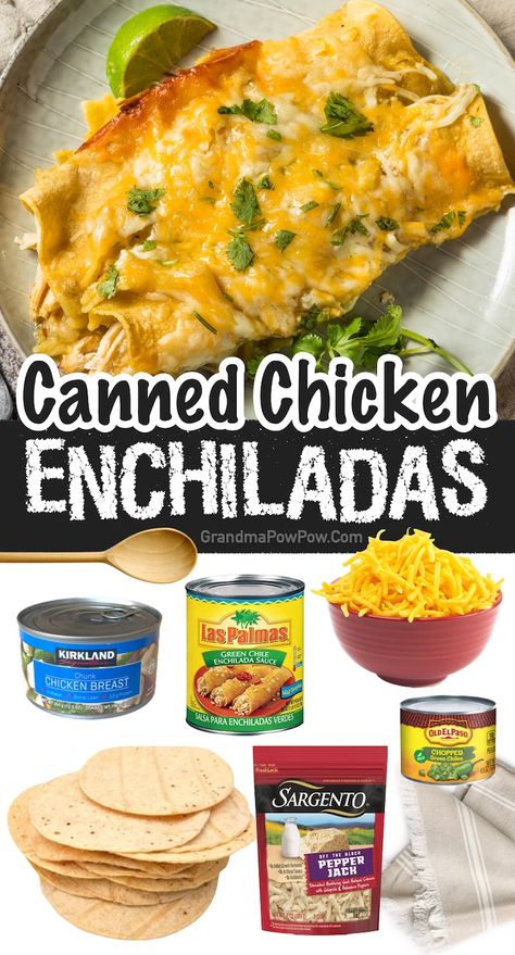 Enchiladas Canned Chicken, Can Chicken Enchiladas, Chicken Enchiladas With Canned Chicken, Canned Chicken Enchilada Casserole, Canned Chicken Enchiladas Easy, Quick Chicken Enchiladas, Canned Chicken Tacos, Canned Chicken Enchiladas, What To Make With Canned Chicken