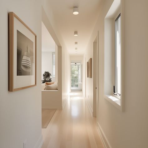 Paint Ideas for Your Hallway - Samplize Blog Slipper Satin Hallway, Hallway White Walls, White Walls Coloured Trim, Light Hallway Paint Colors, Neutral Hallway Paint Colors, Paint Colors For Hallway, Paint Hallway Ideas, Paint Colors For Entryway, Cream Hallway Ideas