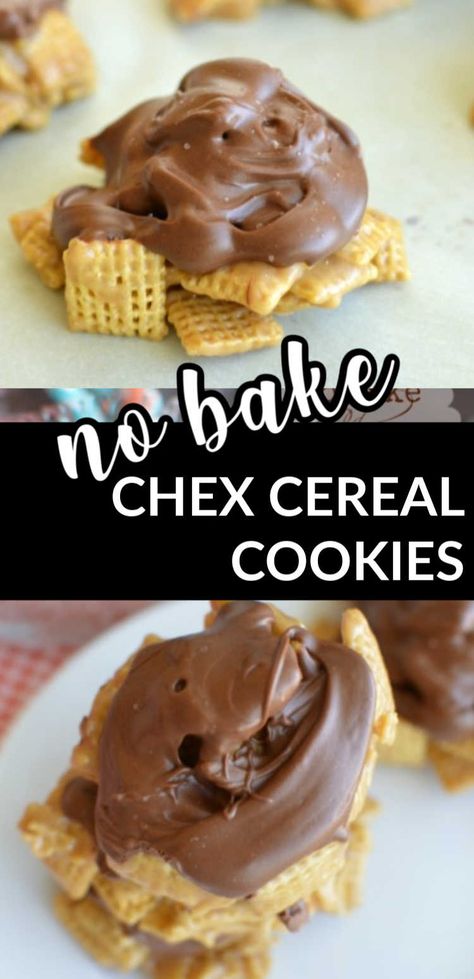 Chocolate Chip Recipes Easy No Bake, No Bake Chex Cookies, Chex Cookies, Corn Cereal, No Bake Cookie, Easy No Bake Cookies, Cereal Cookies, Rice Chex, Baking Recipes Cookies