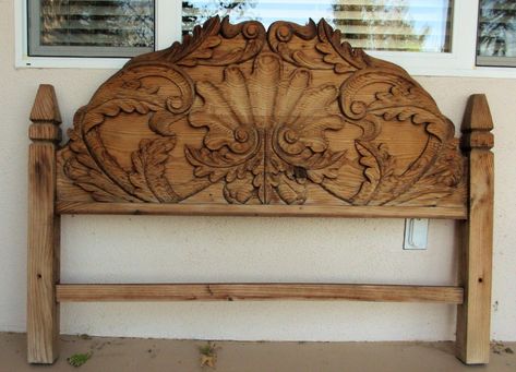 VINTAGE RUSTIC HAND CARVED MEXICAN TWIN HEADBOARD 53.5" W x 40" H x 3" T 30 lb - $399.00. VINTAGE RUSTIC HAND CARVED TWIN HEADBOARD MEXICAN TWIN HEADBOARD Measures approx: 53.5 inches wide40 inches tall3 inches thickWeight: 30 lb approx Beautiful Vintage Original hand carved wood heavy primitive headboard, Please look at the pictures of the item, photos are part of the description,this is the exact headboard you will receive Shipping available Can be viewed in Woodland Hills, California 91364 P Mexican Headboard, Spanish Headboard, Wood Carved Headboard, Mexican Bedroom, Woodland Hills California, Light Blue Decor, Antique Headboard, Bowl Bread, Hand Carved Furniture